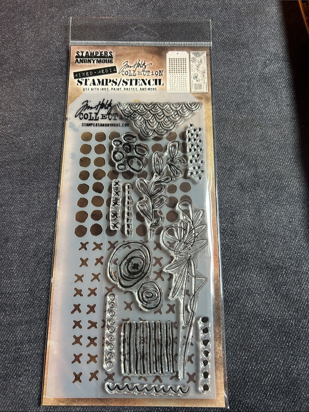 Stampers Anonymous Mixed-Media Clear Stamps & Stencil - Black